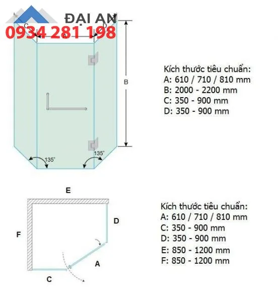 kích thước vách tắm đứng